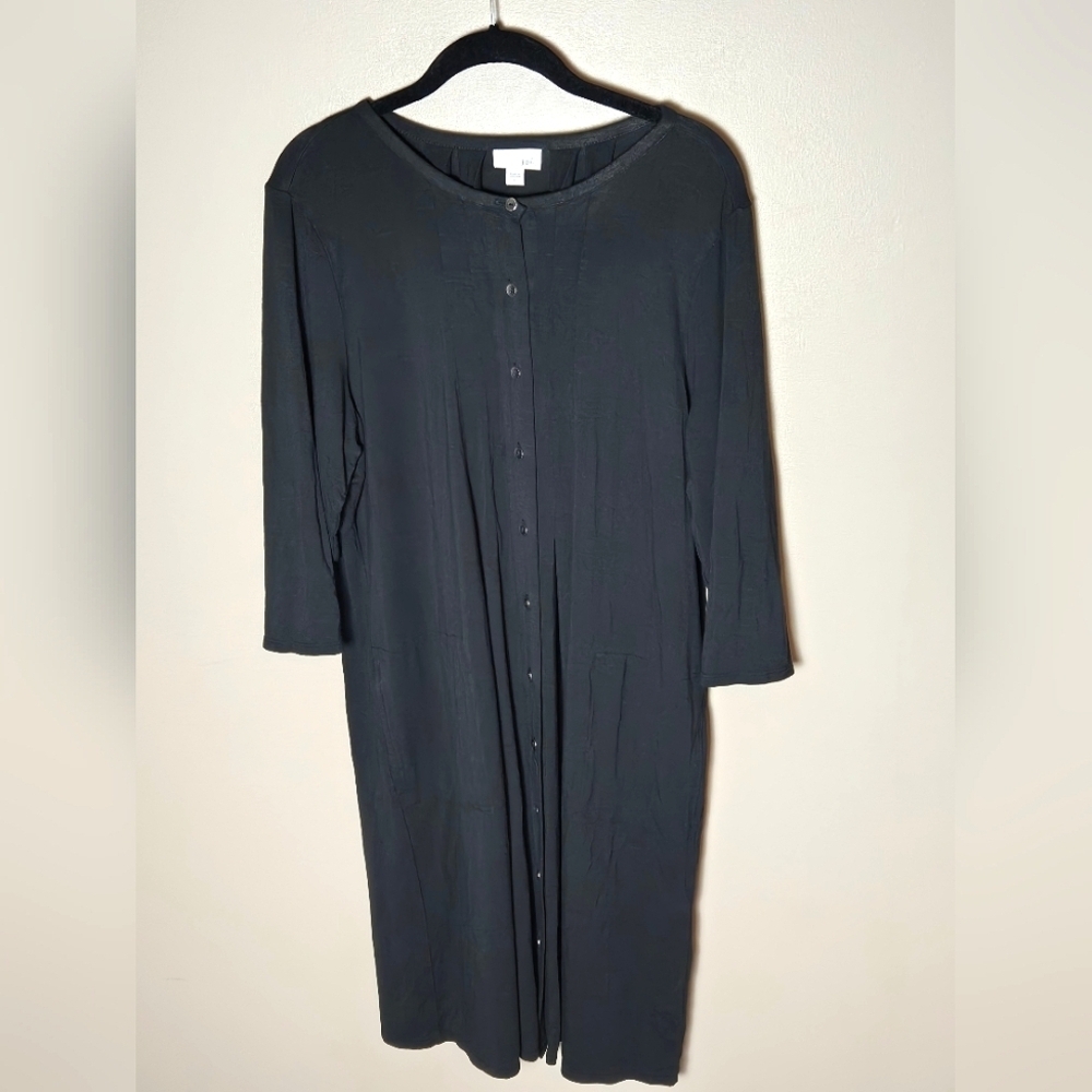 J. Jill Elevated Basic‎ Capsule Wardrobe 3/4 Button Front Midi Dress, Large
